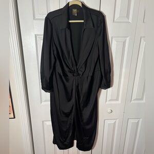 Taylor Dresses Women’s Deep V Knotted Elegant Black Satin Dress- Size 18W
